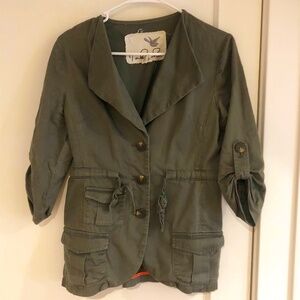 Anthropologie Tabitha olive green cotton jacket with drawstring waist, size 2
